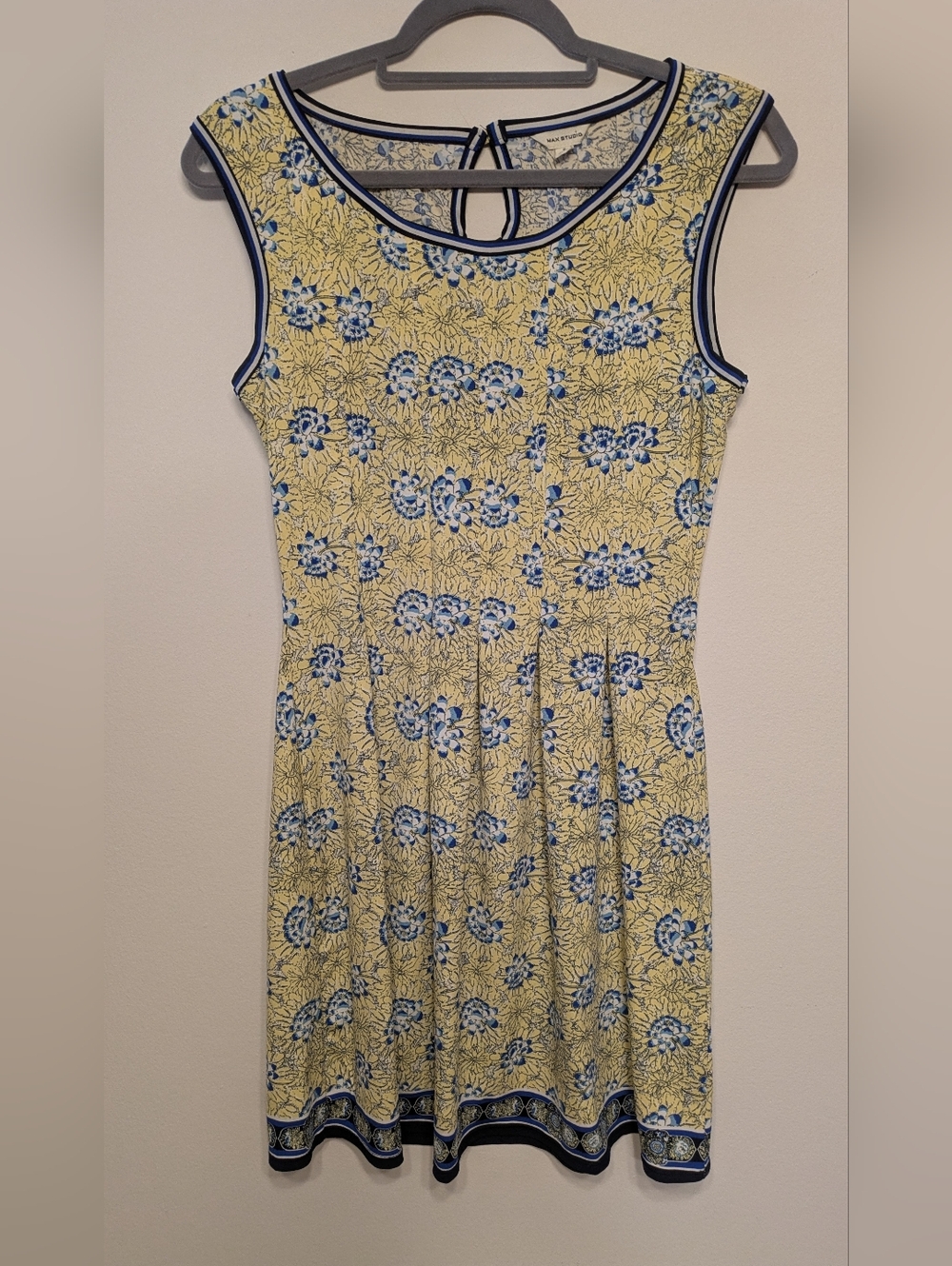 Max Studio Yellow Floral Sleeveless Fit-and-Flare Dress